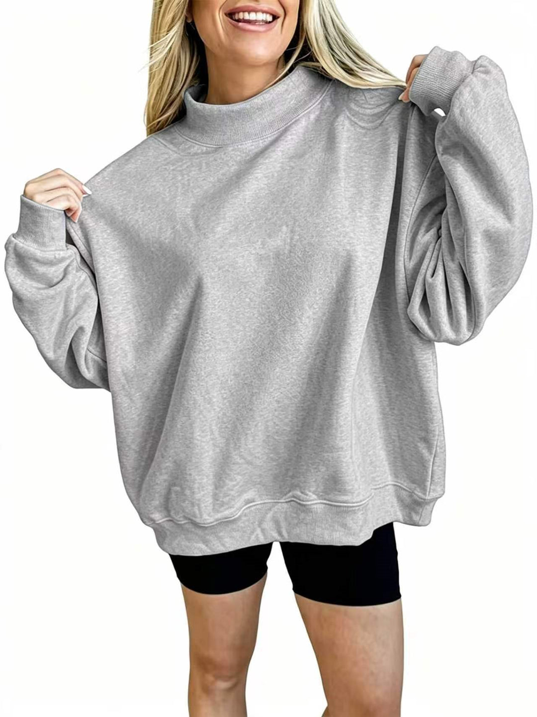 Damen Oversize Sweatshirt mit Stehkragen und Ballonärmeln Drune