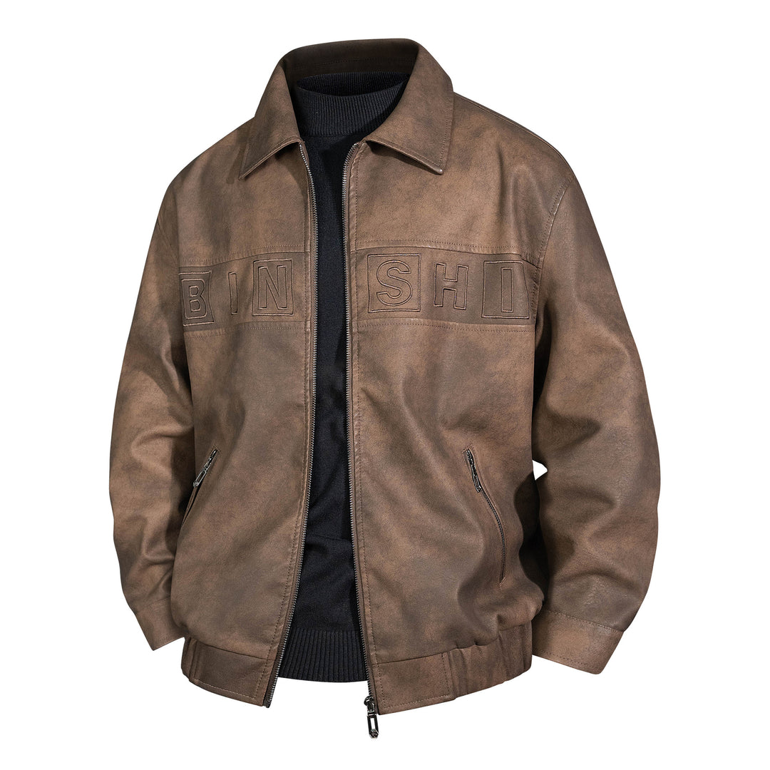 Herren Veloursleder-Optik Bomberjacke mit aufgesetztem Logo und Reißverschluss Drune