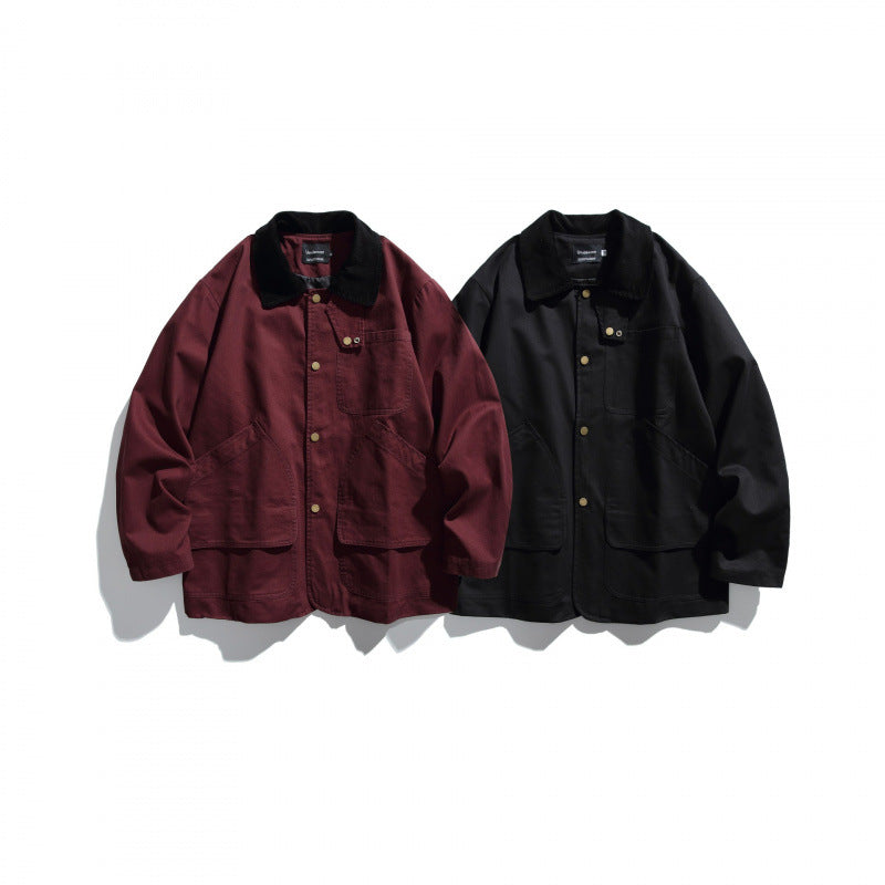 Herren Canvas-Chorejacke mit Cordkragen und Druckknopffront Drune