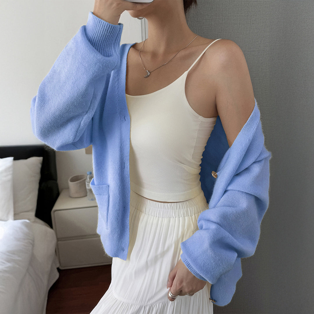 Damen nan kuschelige Oversize-Strickjacke mit aufgesetzten Taschen, weitem Arm und feinem Kaschmir-Mix Drune