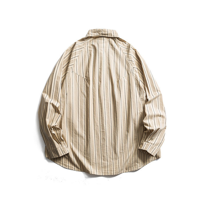 Unisex Oversize-Longline Hemd mit vertikalem Streifenmuster und gerundetem Saum Drune
