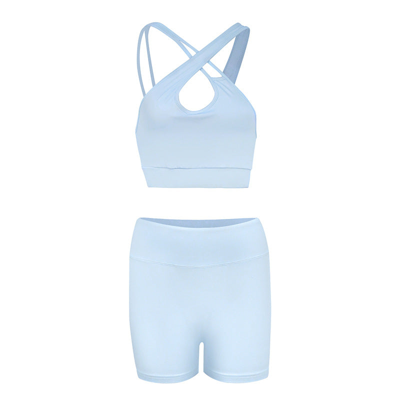 Damen Sportliches Set aus bügelfreiem Stretch-Material mit Racerback-Oberteil und bequemen Shorts Drune