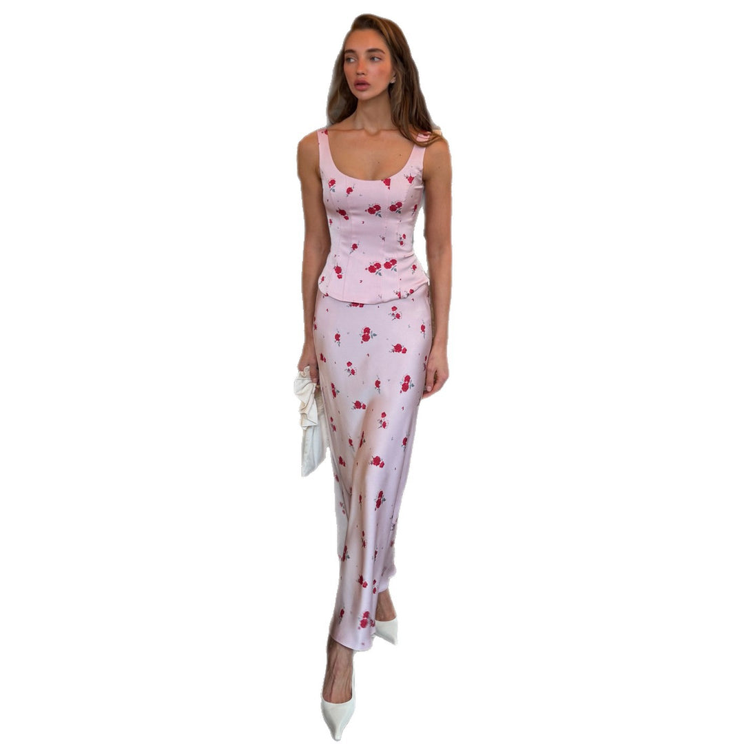 Damen Elegantes Maxikleid mit zarten Blumendrucken und figurbetontem Schnitt Drune