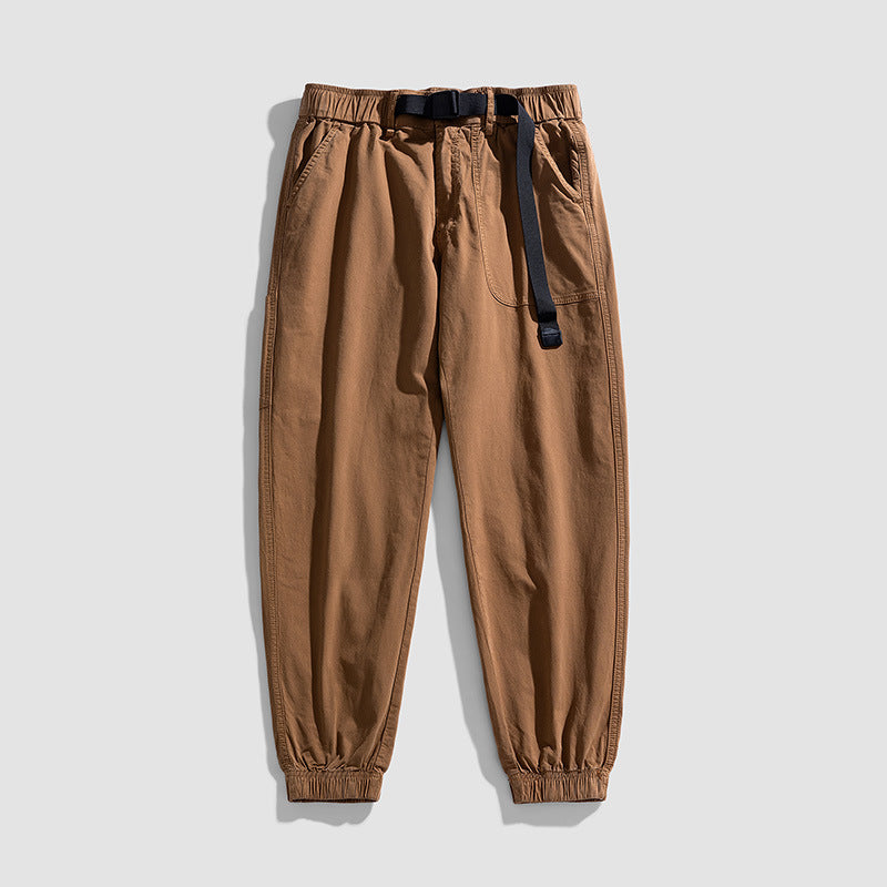 Herren Casual-Joggerhose aus Baumwoll‑Twill mit elastischem Bund, integriertem Webgürtel und geripptem Knöchelabschluss Drune