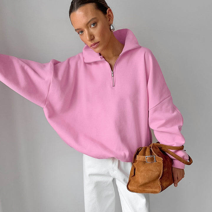 Damen lässiger Oversized Pullover mit Reißverschluss Drune