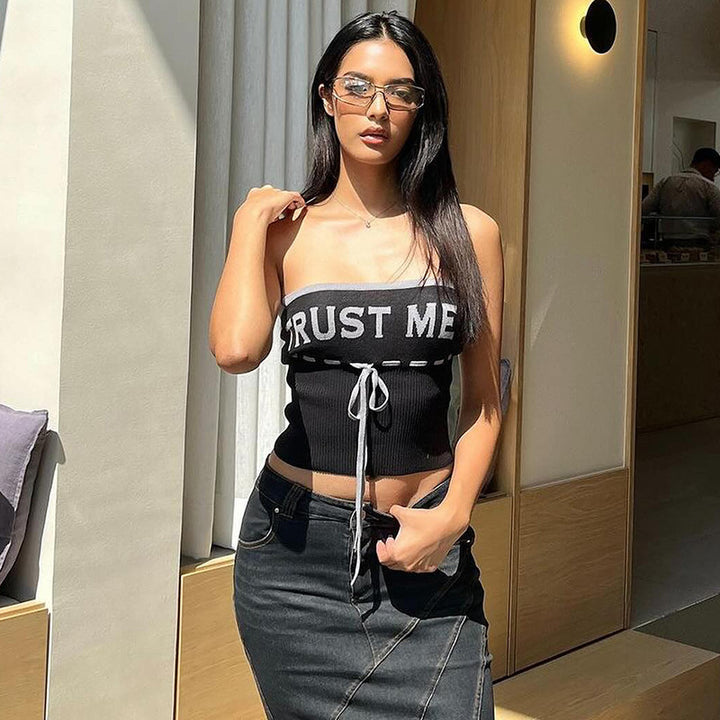 Damen lässiges Bustier-Top mit trendy Schriftzug Drune
