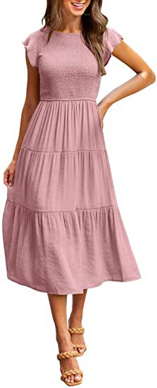 Damen Midikleid mit gesmoktem Oberteil und voluminösem Rock Drune