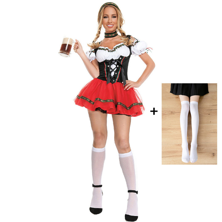 Damen nan folklorisches Kostümkleid mit off-shoulder Bluse Schnürkorsage und stufigem Tüllrock Drune
