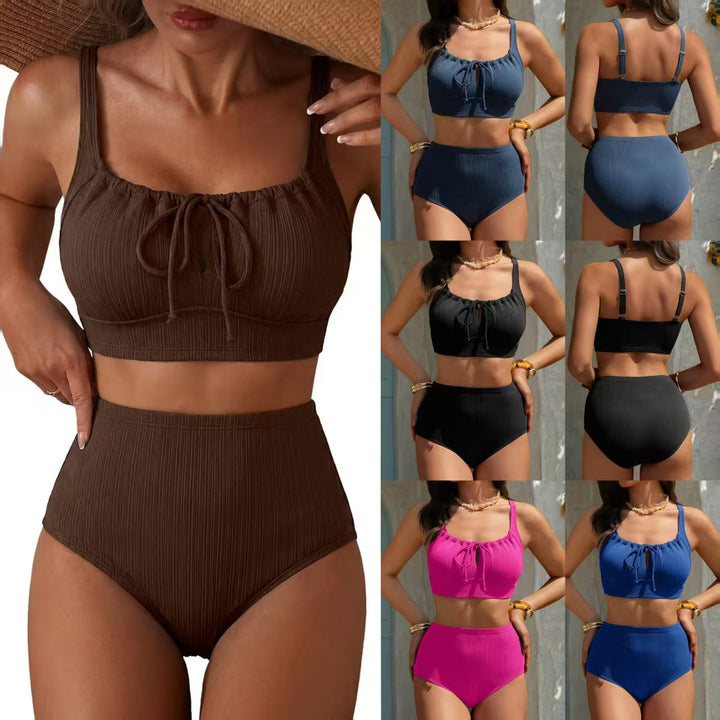 Damen Hochgeschnittener Bikini mit gerafftem Oberteil Drune