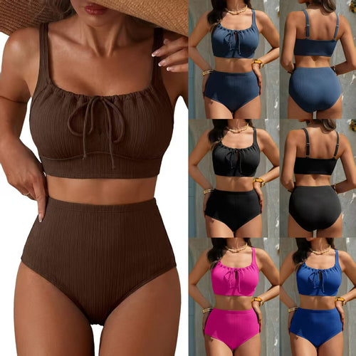 Damen Hochgeschnittener Bikini mit gerafftem Oberteil Drune