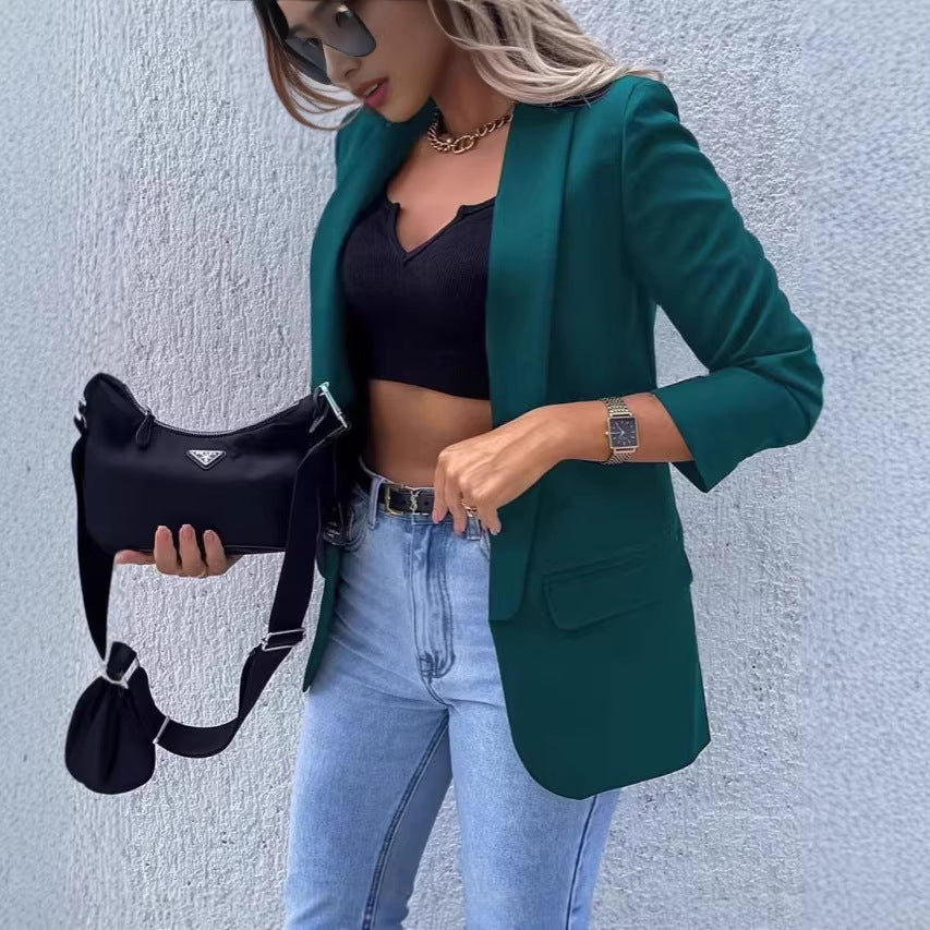 Damen Kariierter Longblazer mit legerer Passform, aufgesetzten Taschen und Dreiviertelärmeln Drune