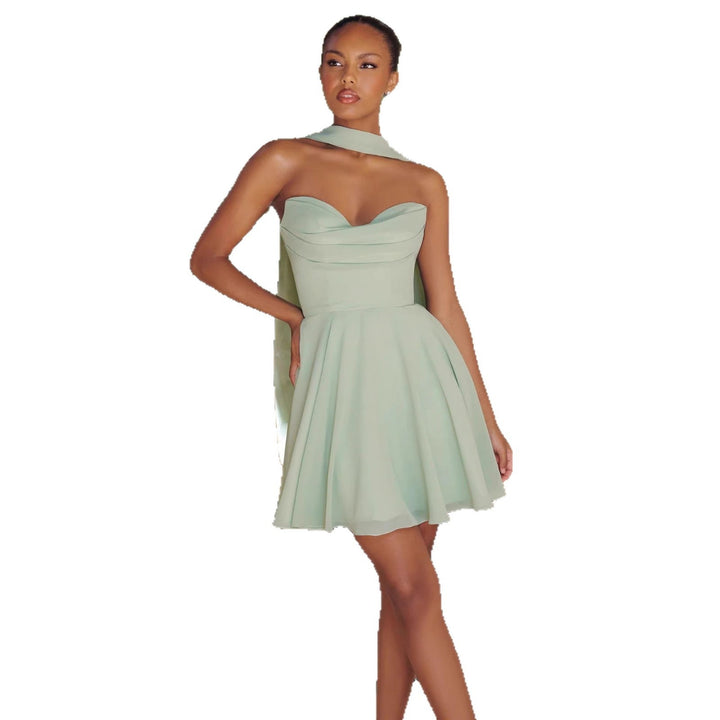 Damen Cocktailkleid mit herzförmigem Ausschnitt und fließendem Rock Drune