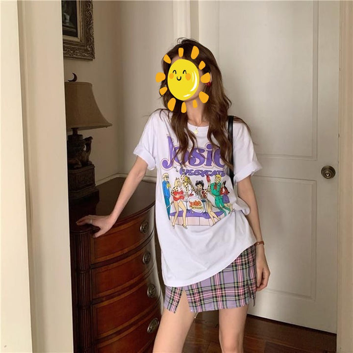 Damen Graphic T-Shirt mit vintage Rotdruck und lockerer Passform