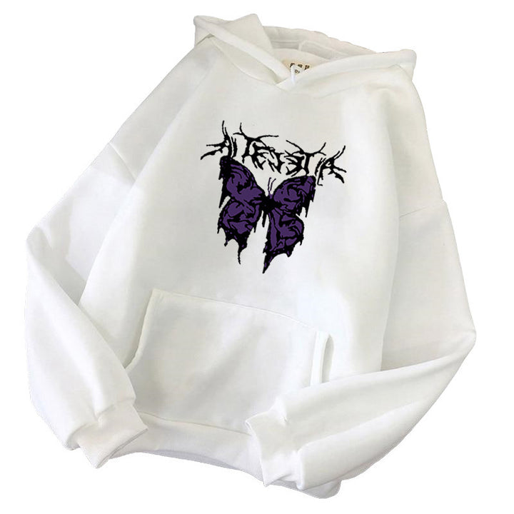 Damen nan Oversize-Kapuzenpullover mit gothischer Schmetterlings-Illustration und Kängurutasche Drune