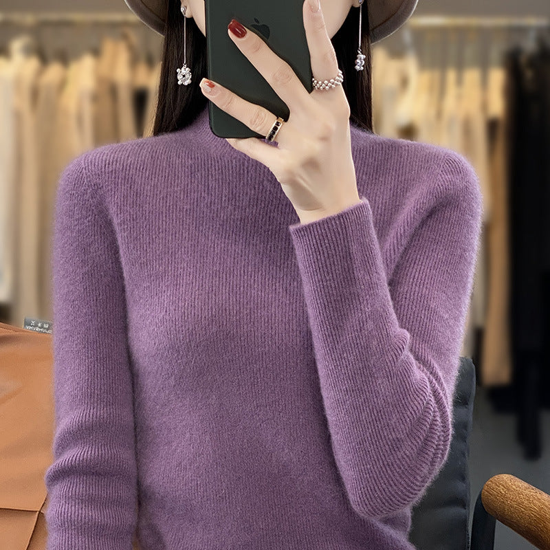 Damen Schlanker Feinstrick-Mockneckpullover aus feinem Angora‑Mix Drune