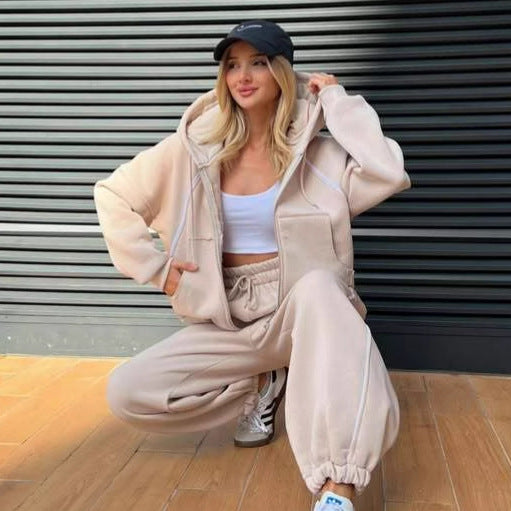 Damen weite Jogginghose mit hohem Bund und kontrastierendem Seitenstreifen Drune