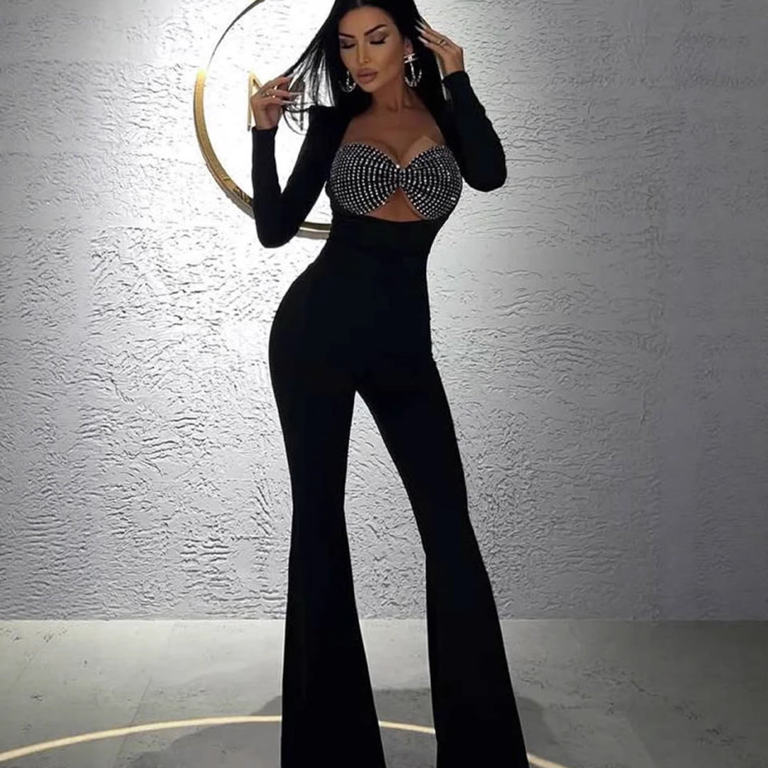 Damen Glamouröses Jumpsuit mit funkelnden Strassdetails und figurbetontem Schnitt Drune