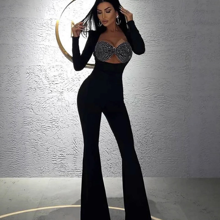Damen Glamouröses Jumpsuit mit funkelnden Strassdetails und figurbetontem Schnitt Drune