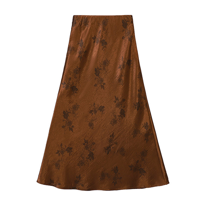 Damen nan taillenhoher A-Linien-Midirock aus jacquardähnischem Satin mit floralem Relief Drune