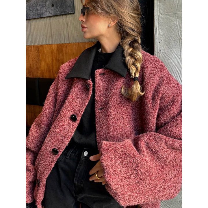 Damen Oversized Wolljacke mit eleganter Knopfverarbeitung Drune
