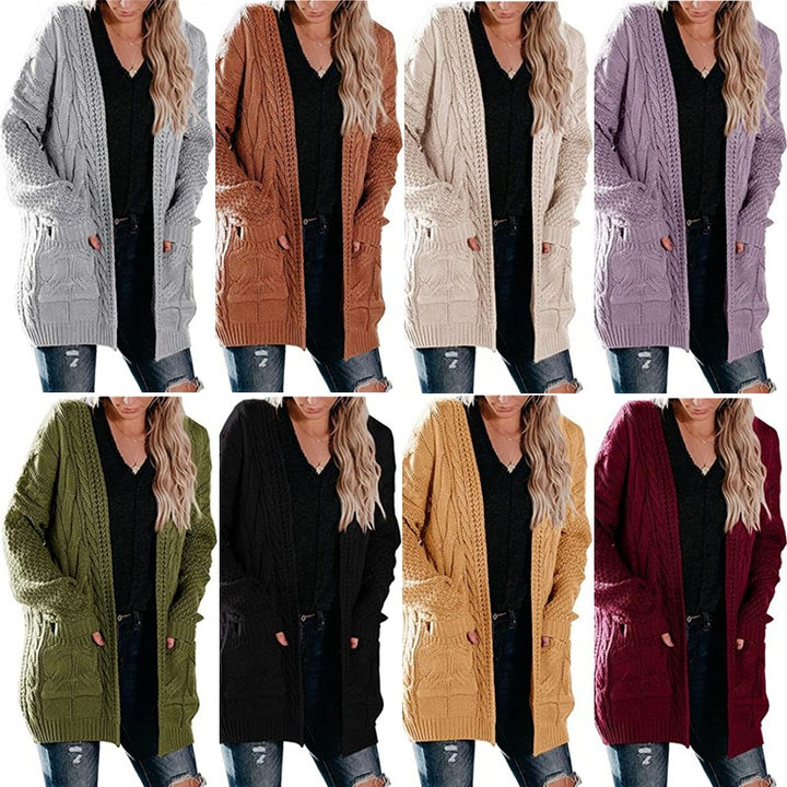 Damen Grobstrick Cardigan mit offenen Taschen und voluminösen Ärmeln Drune