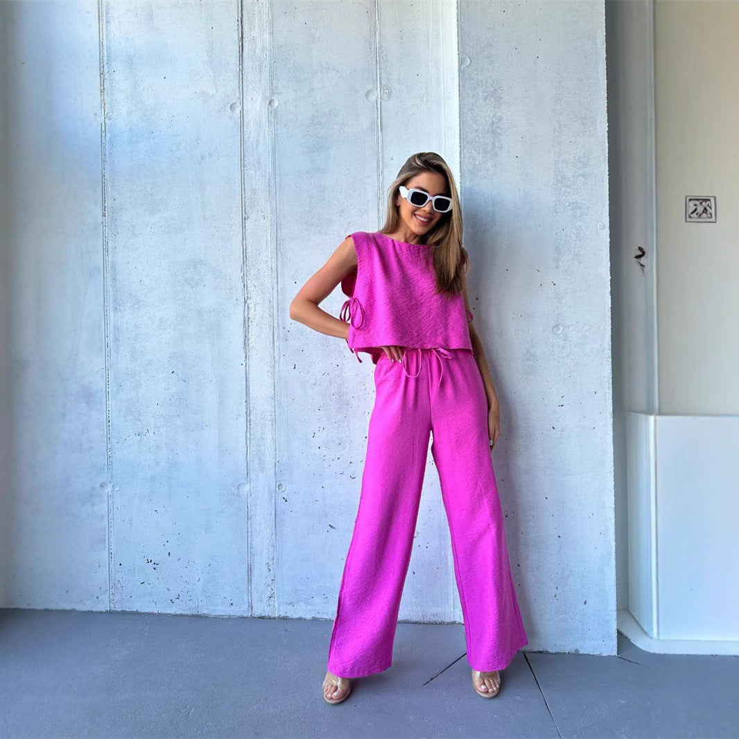 Damen weitbeiniger Jumpsuit mit geschichtetem Oberteil und Kordelzug Drune