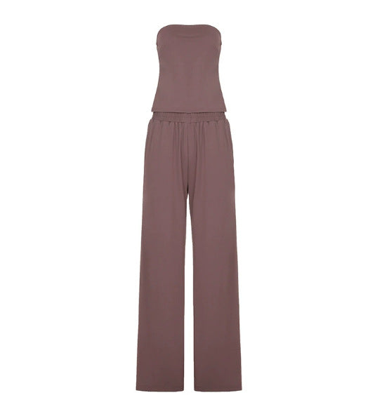 Damen elegantes Jumpsuit im lässigen Design mit Bandeau-Oberteil und weitem Bein Drune