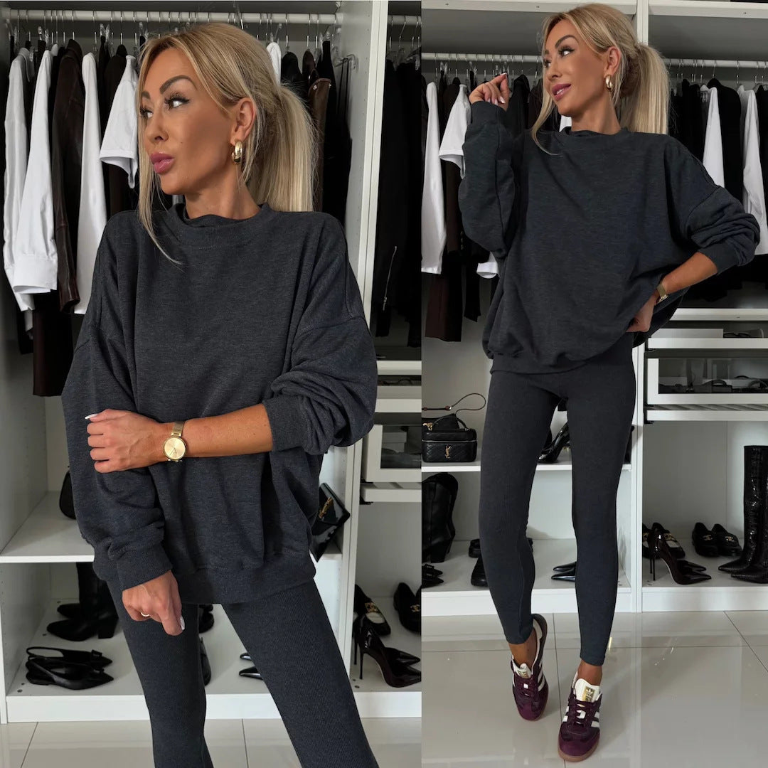 Damen zweiteiliges Lounge-Set mit oversized Sweatshirt und enganliegender Rippleggings Drune