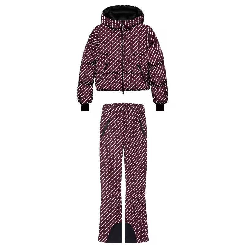 Damen Gemusterte Stretch-Joggpant mit ausgestelltem Schlag, elastischem Tunnelzugbund und Reißverschlusstaschen Drune