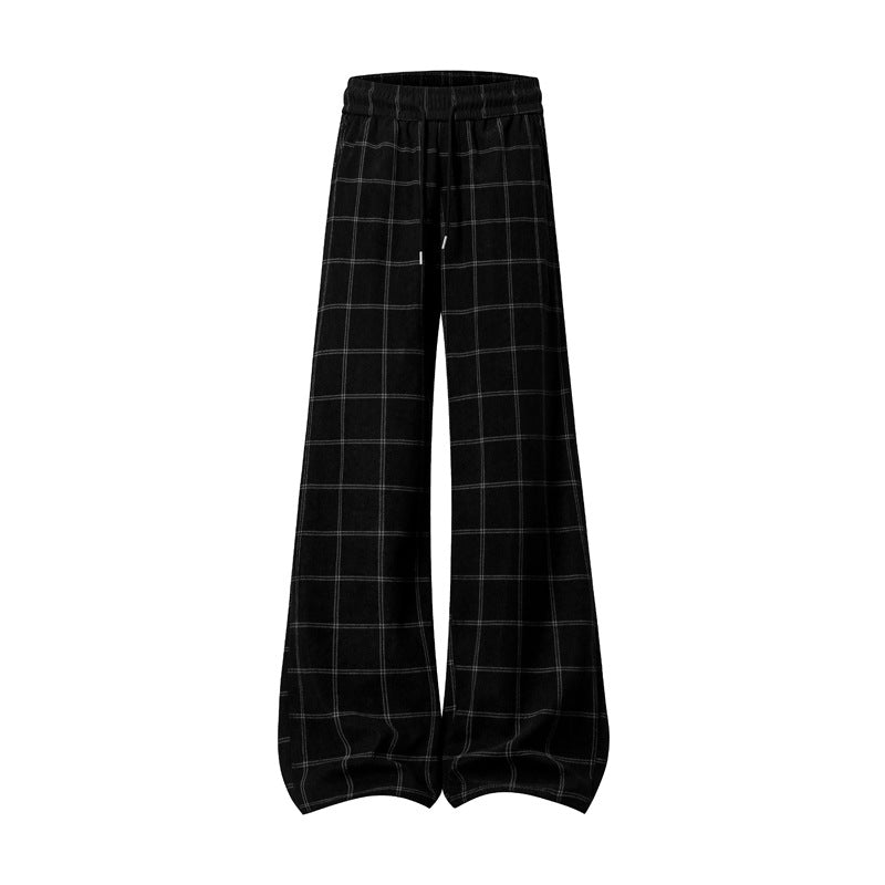 Damen Weite Palazzo-Hose im Karomuster mit elastischem Bund & Kordelzug Drune