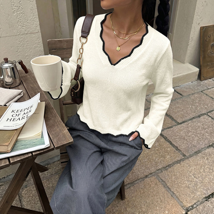 Damen Elegantes V-Ausschnitt Strickoberteil Drune
