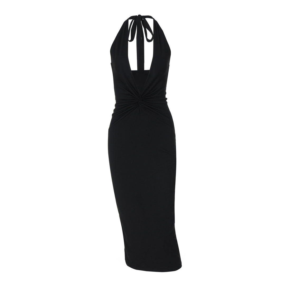 Damen figurbetontes Maxikleid mit tiefem Dekolleté und Rückenschnürung Drune