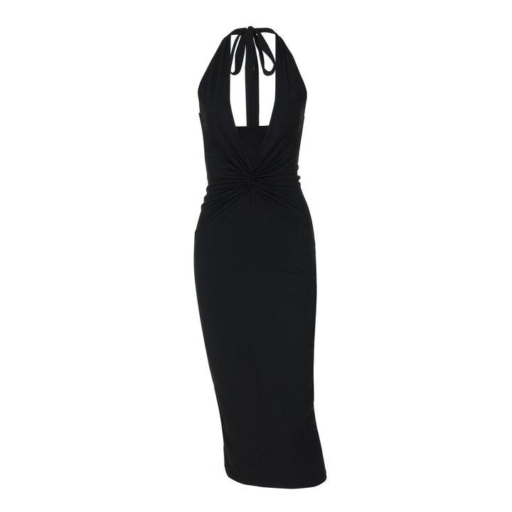 Damen figurbetontes Maxikleid mit tiefem Dekolleté und Rückenschnürung Drune