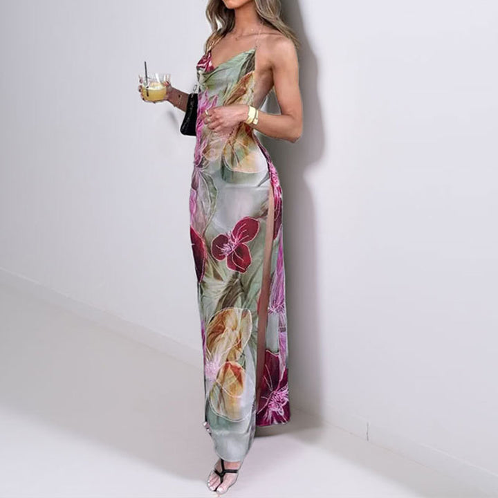 Damen Maxikleid mit transparentem Blumenmuster und schlanker Silhouette Drune
