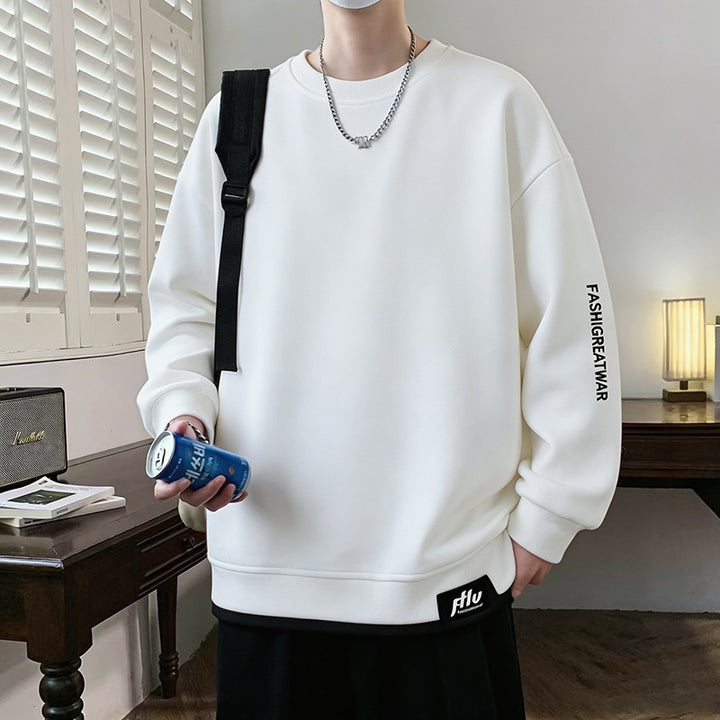 Herren Oversize‑Sweatshirt mit kontrastierenden Ärmeln, Rundhalsausschnitt & Labelpatch Drune