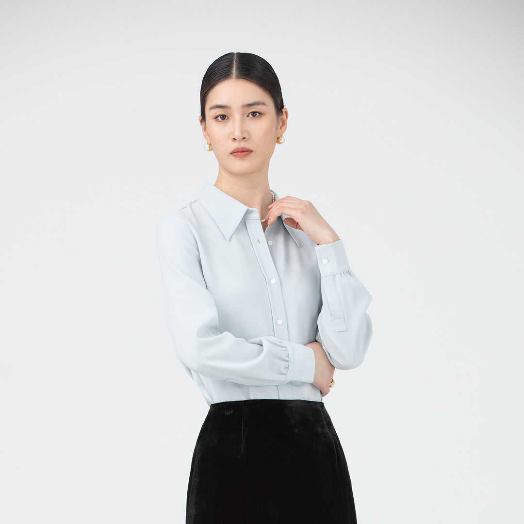 Damen Elegante Langarm Bluse mit Knopfleiste Drune