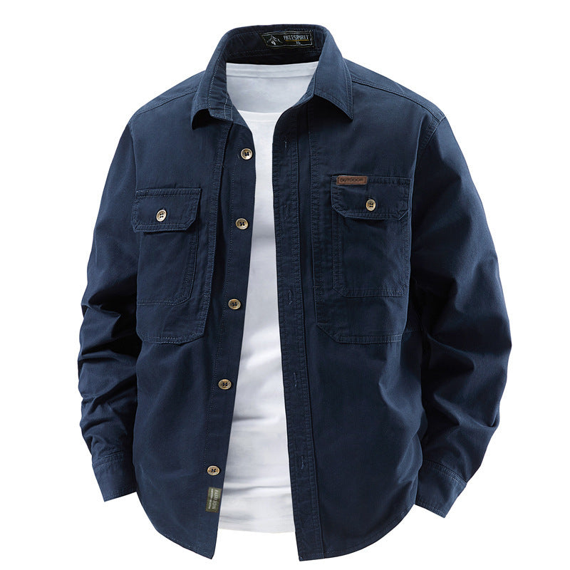 Herren nan robustes Baumwoll-Canvas-Overshirt mit aufgesetzten Klappentaschen, verstärkten Nähten und entspannter Passform Drune