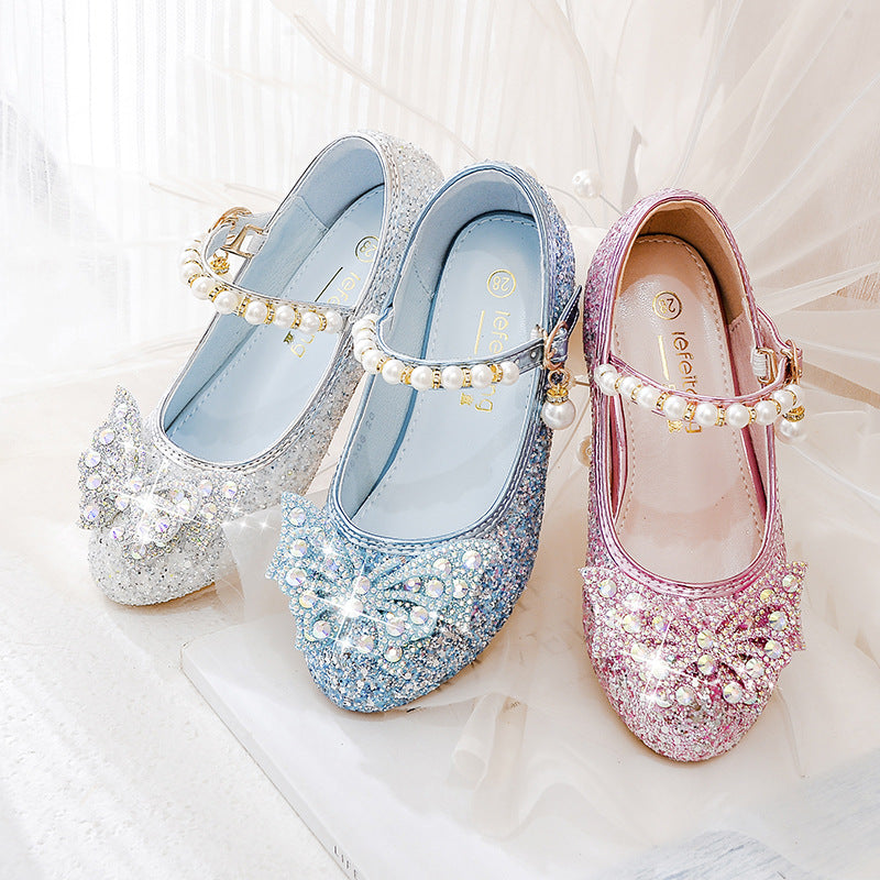 Mädchen Glitzernde Ballerinas mit dekorativen Strass- und Perlenschleifen Drune