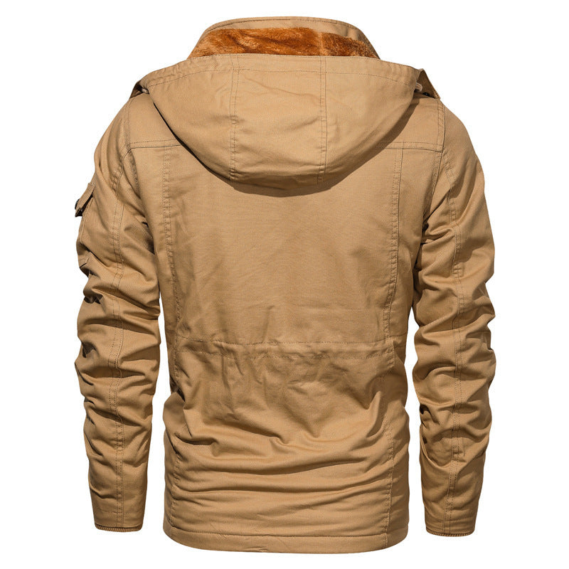 Herren Utility-Fieldparka aus Canvas mit Teddyfutter, Taillenkordel und Mehrfachtaschen Drune