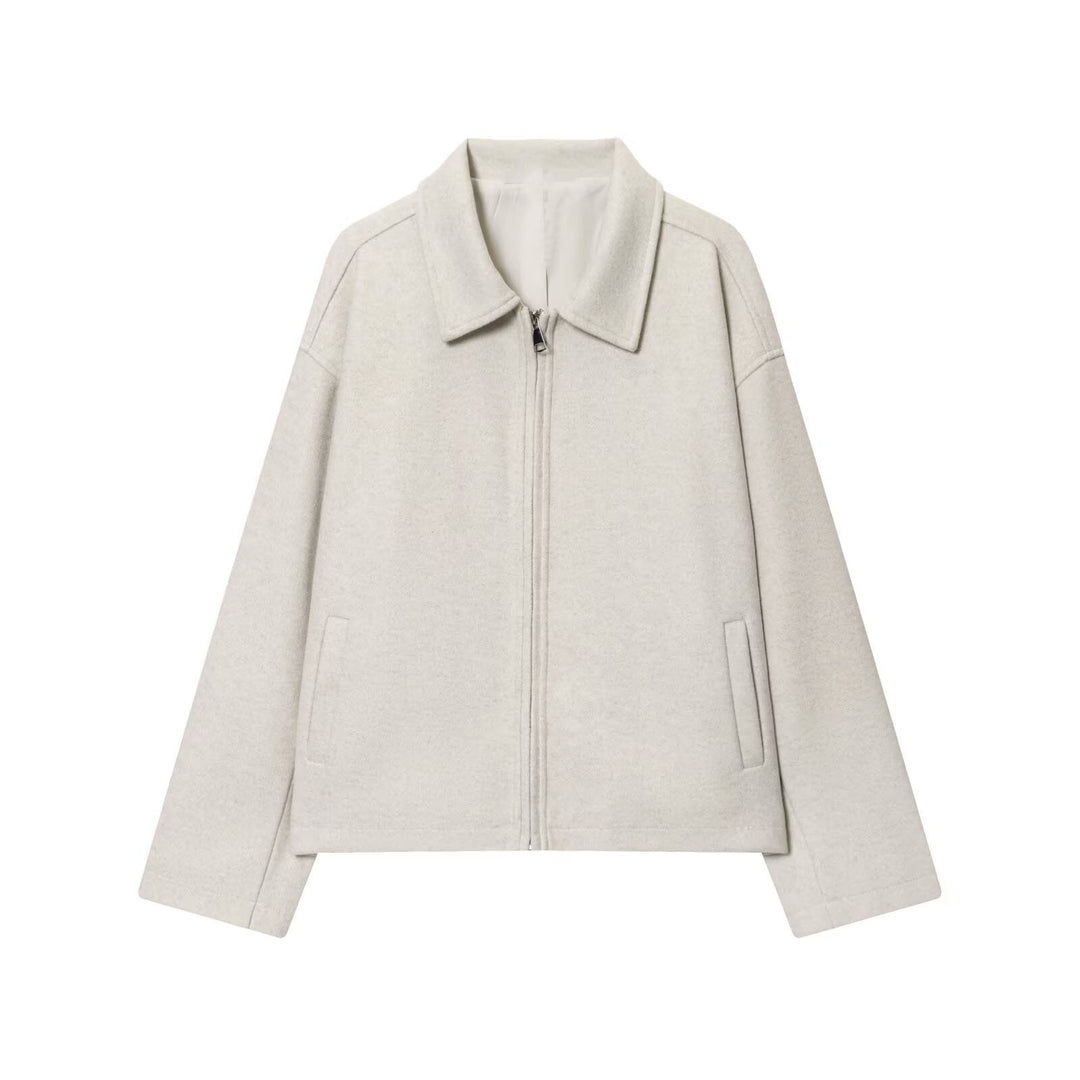 Damen Oversize Wollmix-Boxyjacke mit durchgehendem Reißverschluss und Eingrifftaschen Drune