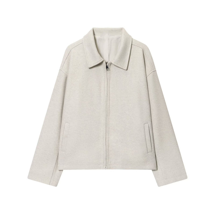 Damen Oversize Wollmix-Boxyjacke mit durchgehendem Reißverschluss und Eingrifftaschen Drune