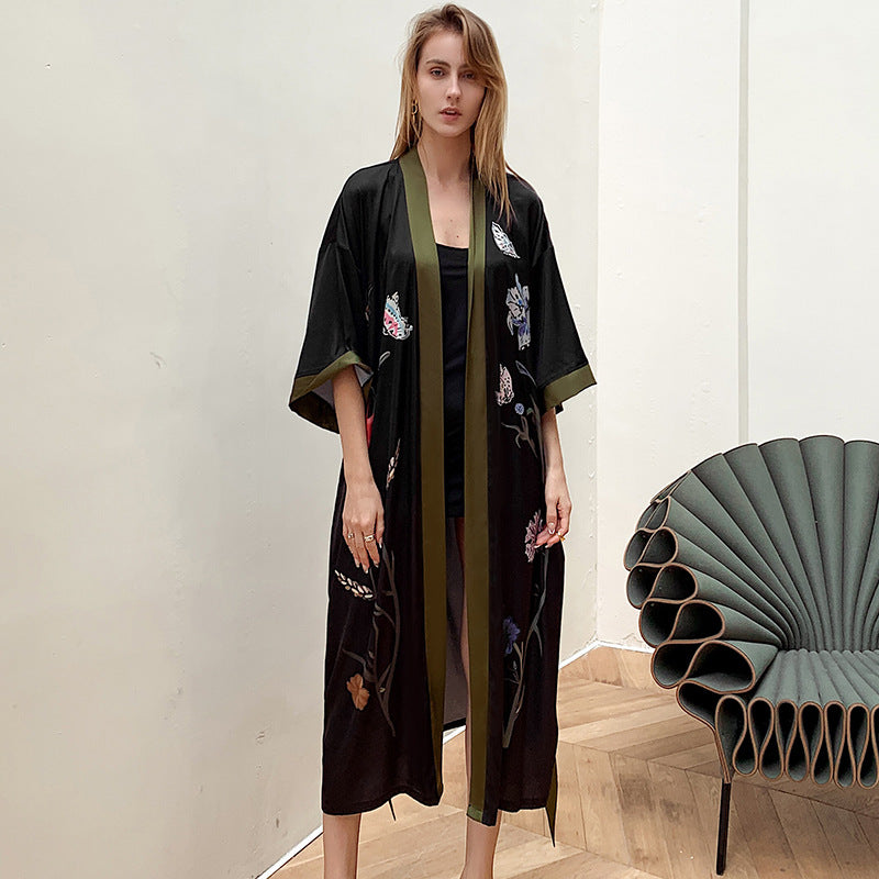 Damen Kimono-Robe mit zartem Blumenmuster und fließendem Schnitt Drune
