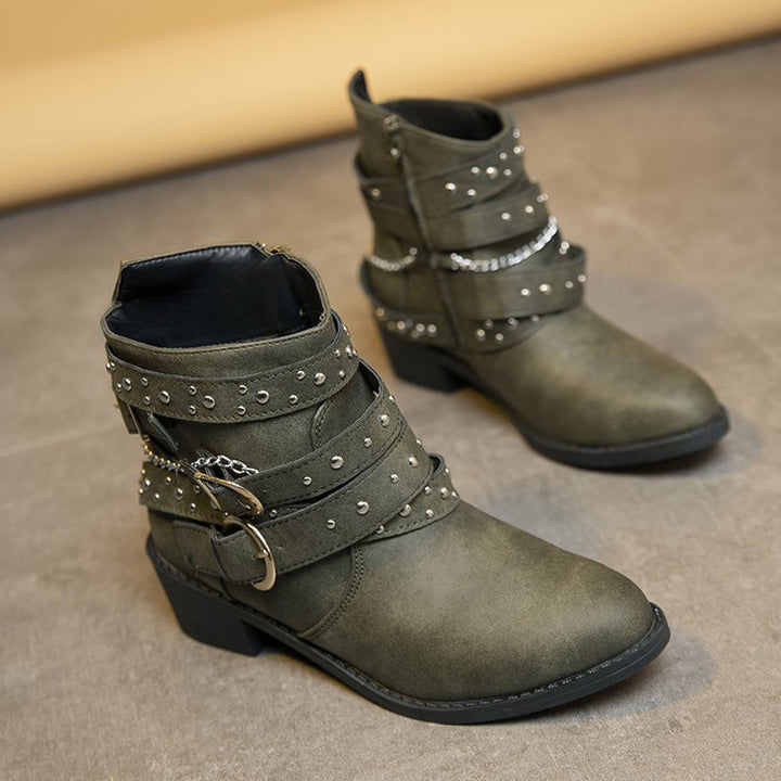 Damen Stiefeletten mit modischem Riemen-Design und dekorativen Akzenten Drune