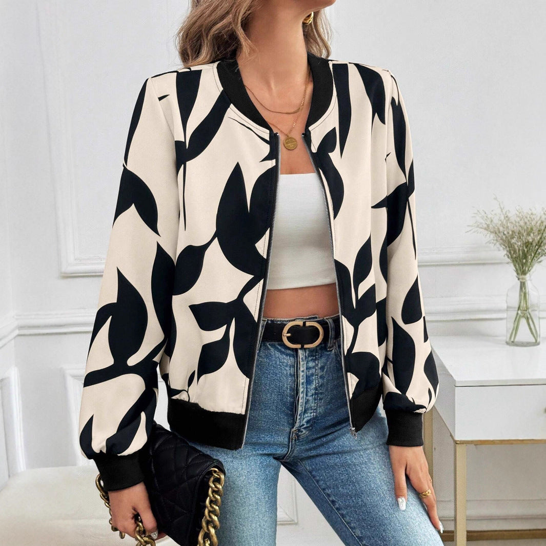 Damen Stylische Bomberjacke mit floralem Muster Drune