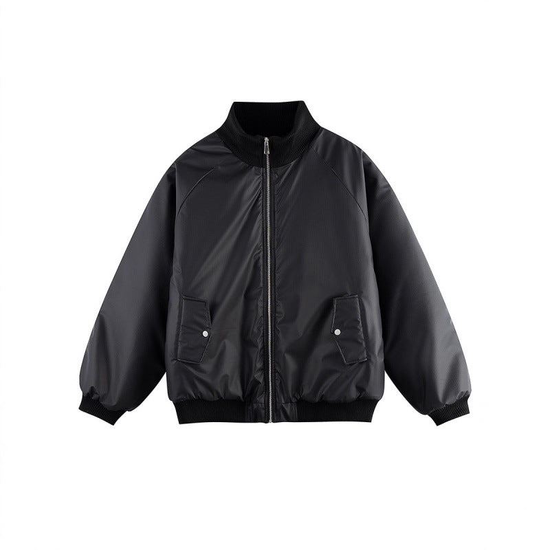 Unisex Boxy-Übergangs-Bomberjacke mit Stehkragen und Pattentaschen Drune