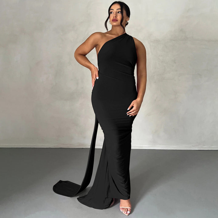 Damen Elegantes One-Shoulder Maxikleid mit figurbetonter Silhouette Drune