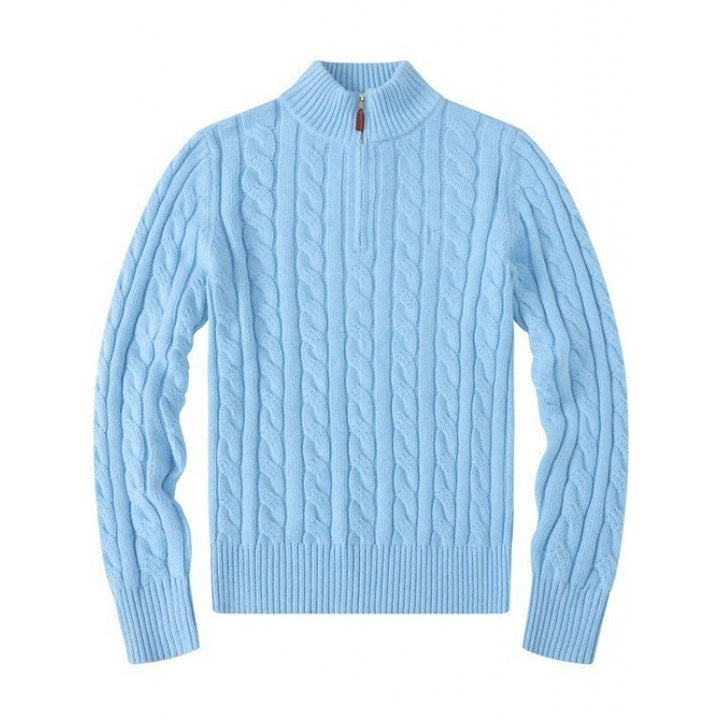 Herren Kabelstrickpullover mit Halbzip und Stehkragen aus weicher Kaschmirmischung Drune