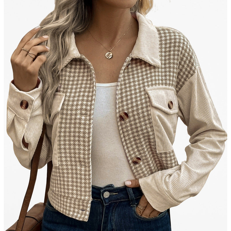 Damen Modische Karierten Cordjacke Drune