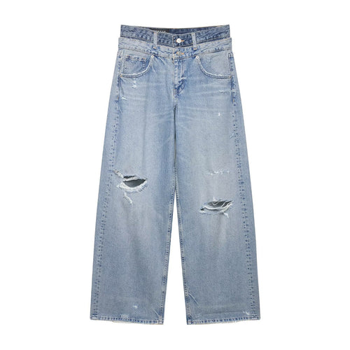 Damen Locker-sitzende Distressed Denim-Jeans mit weitem Cropped-Bein Drune