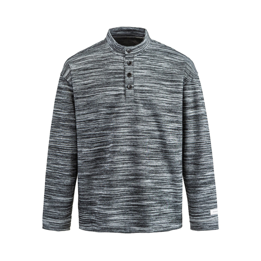 Herren Strukturierter Henley-Strickpullover mit Stehkragen und Melange-Struktur Drune